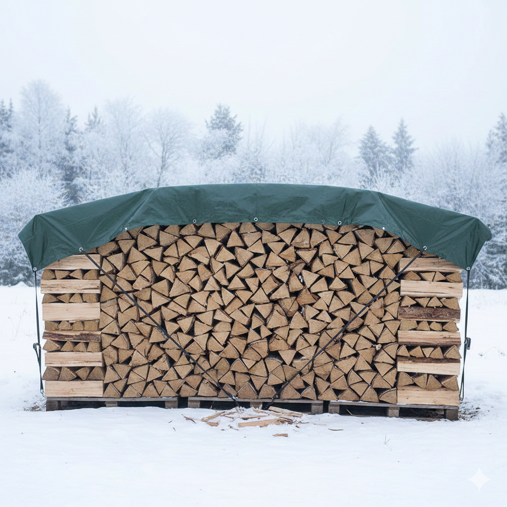 Afdekzeil voor houtstapel